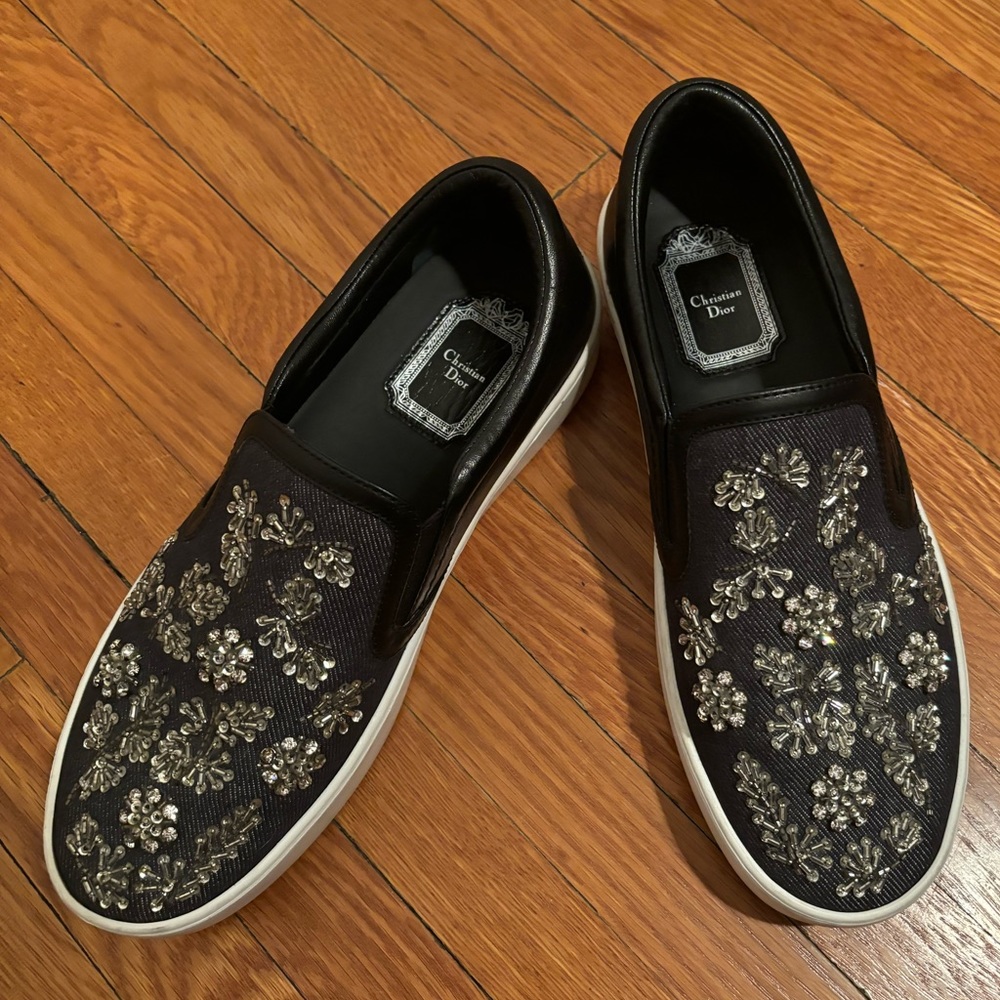 Christian Dior Black Crystal Slip-On Sneaker Size 7